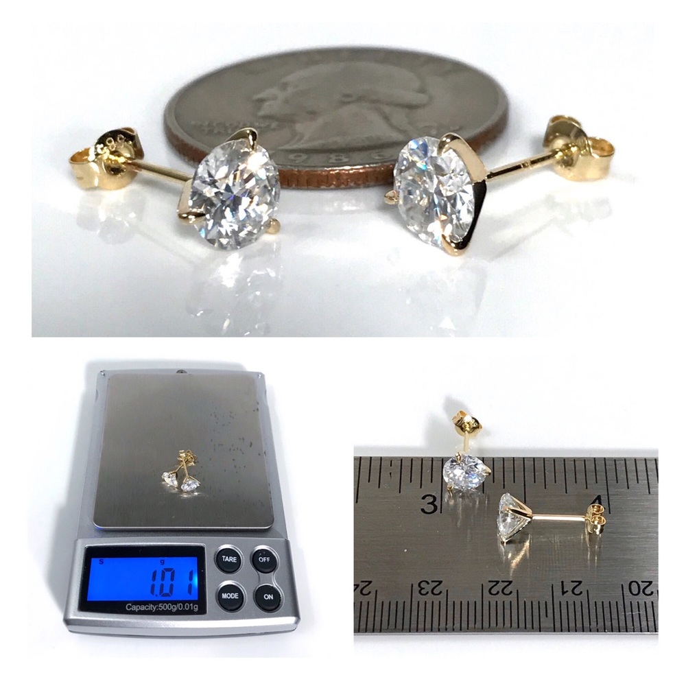 14KT 2 CARAT GENUINE MOISSANITE SOLID YELLOW GOLD MARTINI SET STUD EARRINGS NWOT - Picture 9 of 12